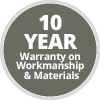 10 year warranty on workmanship and materials badge