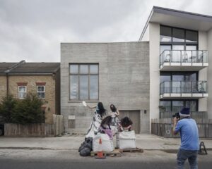 Outside the photostudio showing the windows and doors that were nominated for the Stirling prize