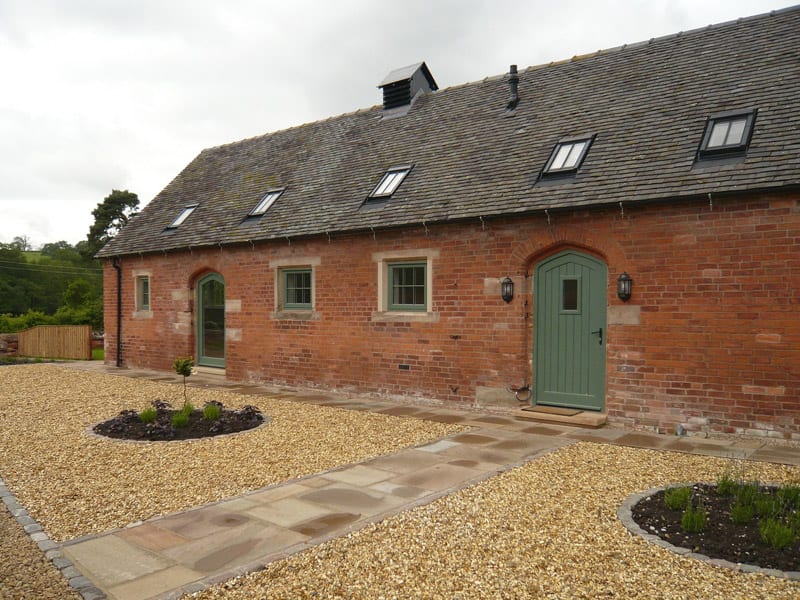 Hardwick casements Melbourne angled top doors Lichen Booth painted brick barn conversion