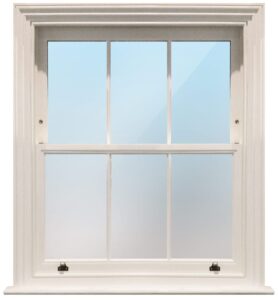 Wooden sliding sash window with ironmongery