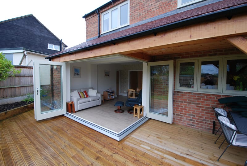 Tutbury corner bifold door open external view