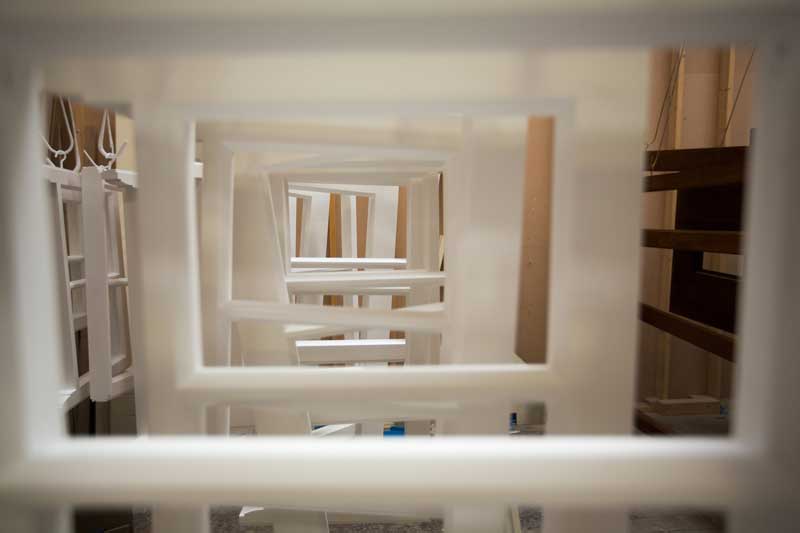 Sashed Windows in production - an artistic view of sash windows in the paint shop