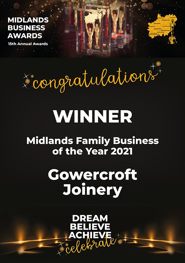 Midlands family business of the year 2021 award for Gowercroft Joinery