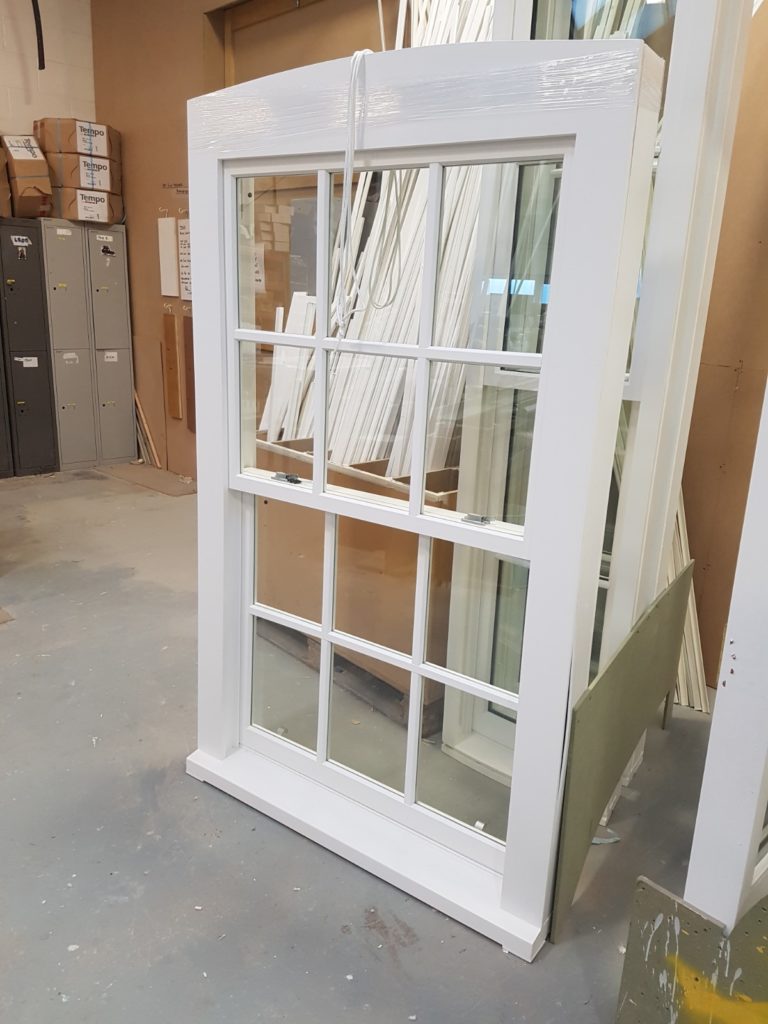 A sash window in production at the Gowercroft workshop