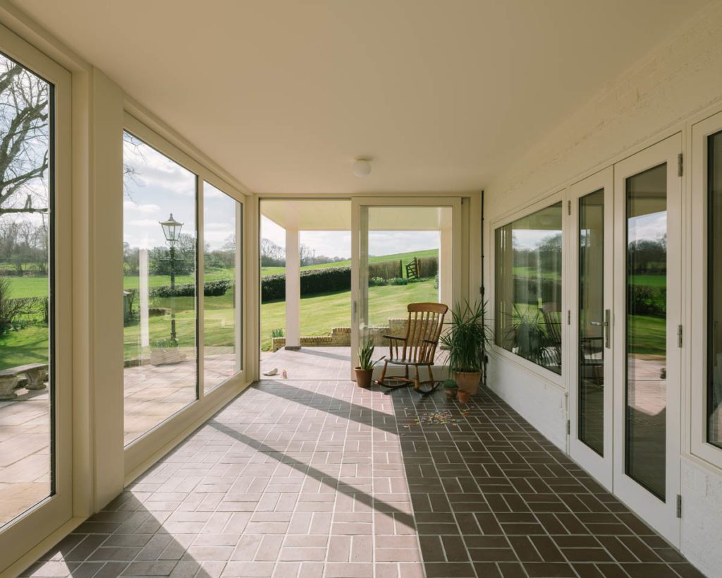 Arwel House, Staffordshire: long shot of the new lift and slide doors from the inside