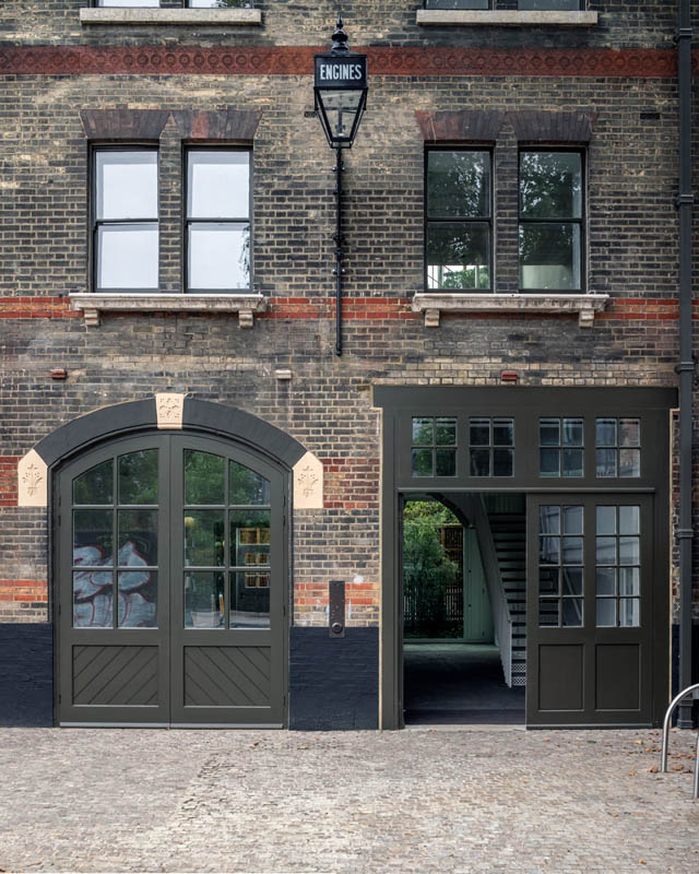 South London Gallery Fire Station: long exterior shot showing internal detail and heritage doors and windows