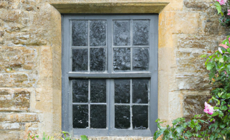 Why do people like sash windows? A shot of a traditional sash window in a stone cottage surrounded by roses