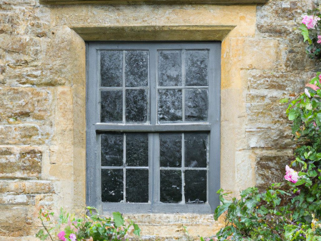 Why do people like sash windows? A shot of a traditional sash window in a stone cottage surrounded by roses