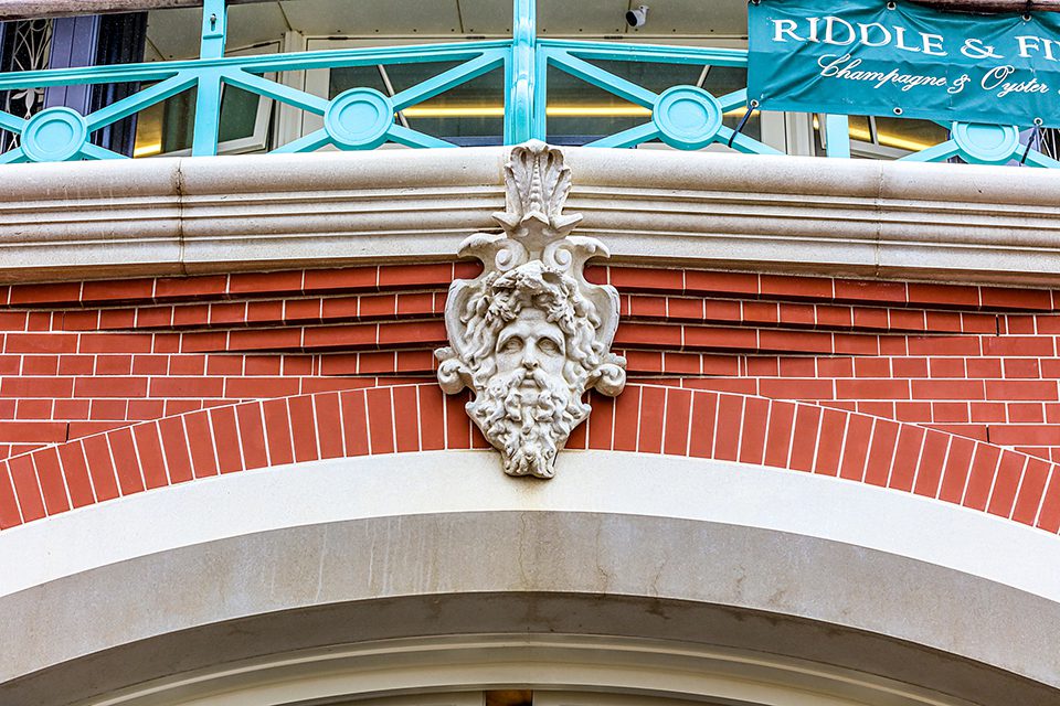 Keystone Detail on the Stone arches at Shelter Hall in Brighton